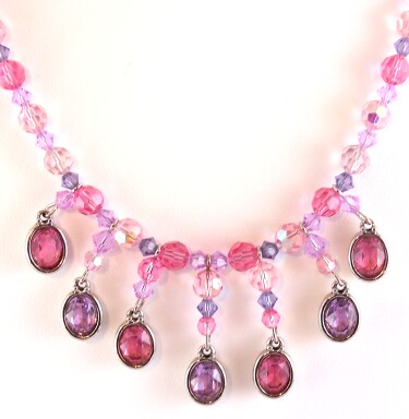 SJ50 Swarovski pink/purple crystal/rhinestone drop necklace